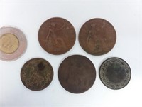 5 pièces de monnaies, 1919, 1916, 1890, 1863, 1800