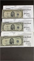 Currency: (3) 1953 $5 Silver Certificate Notes