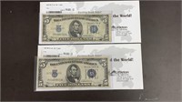 Currency: (2) 1934 $5 Silver Certificate Notes