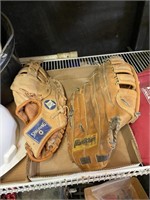 2 baseball gloves.