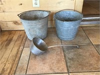 Galvinized buckets and stainless ladle