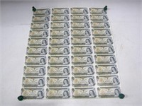 SHEET OF 40 UNCIRCULATED 1973 $1 CDN BANK NOTES