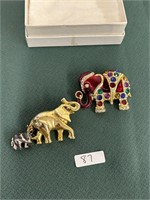 Vintage Brooch Lot-Elephants, Rhinestones
