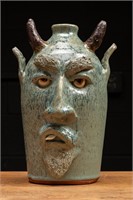Blue Devil Glazeware Face Jug by Billy Joe Craven