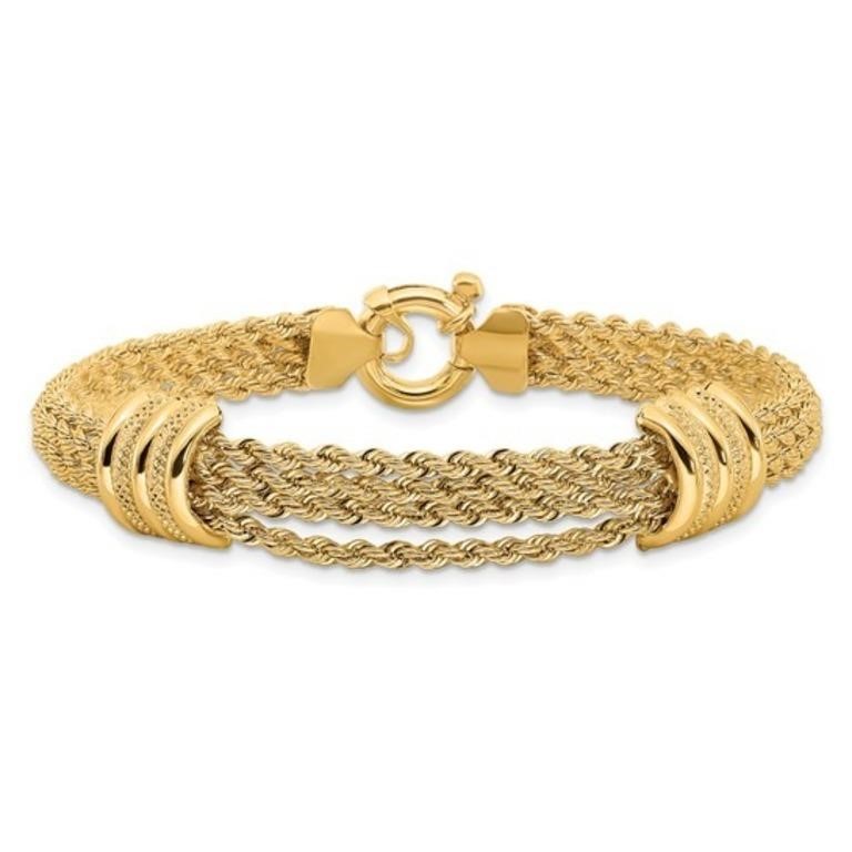 14K Polished and Diamond-cut Fancy Bracelet