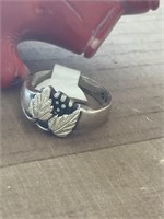 Sz 7 Sterling Leaf Ring 1980s