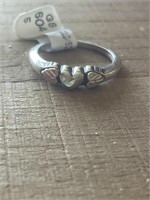 Sz 5 Sterling 1/4" Ring Leaves Gold & Sterling