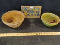 2 Ceramic Bowls and "Vote Yes" Sign