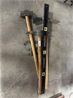 (2) Vintage Pickaxe, Sledgehammer, 4ft Level.