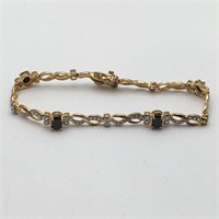 Sterling Gold Tone Diamond & Sapphire Bracelet