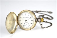 Elgin full hunter silver pocket watch and chain