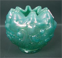 Fenton ICGA Ice Green Opal Poppy Rose Bowl