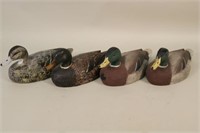 Lot of Four Mallard Duck Decoys, Molded in the