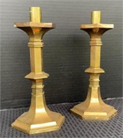 Pair Antique Brass Rostand Octagonal Candlesticks