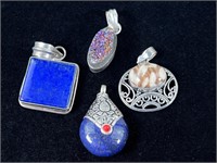 4 Stone Pendants - Lapis Lazuli, Quartz,etc