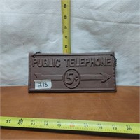 CAST IRON PUBLIC TELEPHONE SIGN