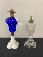 2 Early Pressed Glass Oil Lamps