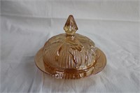 Depression glass covered butter dish