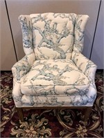 Wing Back Chair w/ Blue Bird Accent Fabric