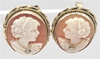 14K Gold Cameo Earrings with 14K Gold Backs