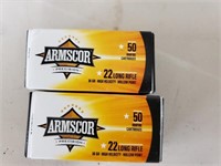 Armscor 22LR cartridges, 50 per box, 2 boxes