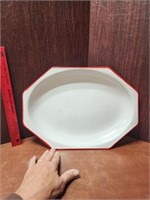 VINTAGE RED & WHITE ENAMEL OVAL SERVING TRAY