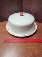 VINTAGE ENAMEL WARE RED & WHITE CAKE PAN