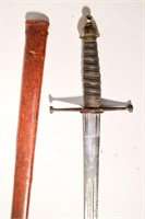 BRITISH MILITARY SWORD IN LEATHER SCABBARD