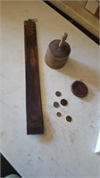 RAZOR STRAP, BUTTER CHURN AND OLD COINS