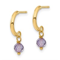 14 Kt- Purple Crystal  Dangle Hoop Earrings