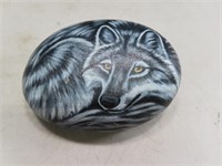 Handpainted WOLF ArtistSIgned 7" Rock