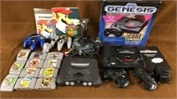 Sega genesis, N64 consoles & games lot
