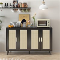 Sideboard  4 Doors  Rattan  Black