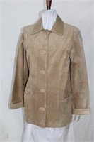 Sand suede jacket with leather collar and cuffs,
