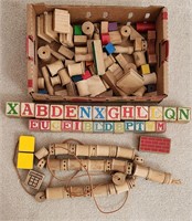 Vintage Toy Wood Building Blocks Alphabet Letters