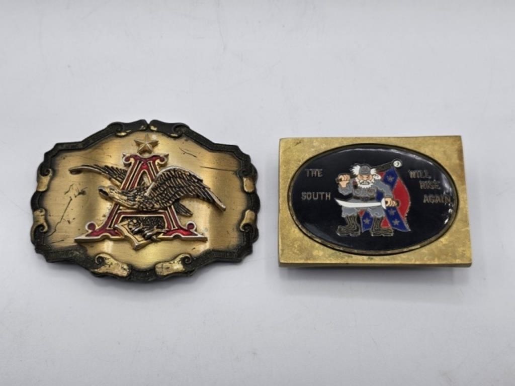 2 SOLID BRASS BELT BUCKLES