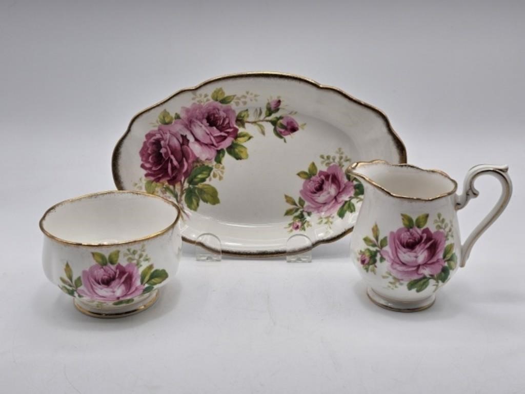 ROYAL ALBERT CREAM & SUGAR WITH UNDERPLATE