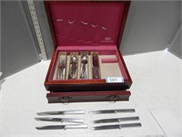 Silverware box with Wm. A. Rogers flatware; set of