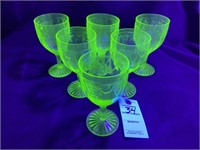 6 Green Uranium Depression Era Footed Wine Glasses