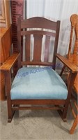 Wood rocker w/ blue cushion seat