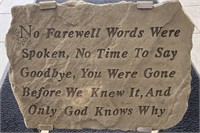 'No Farewell Words' Stone Memorial Marker