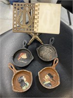 Mini cast iron pans and Victorian metal picture