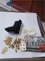 Lot to Include Costume Earrings,  Ugg Key Chain,