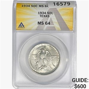 1934 Texas Half Dollar ANACS MS64