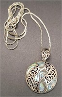 (XX) Inlaid Abalone Sterling Silver Necklace (24"