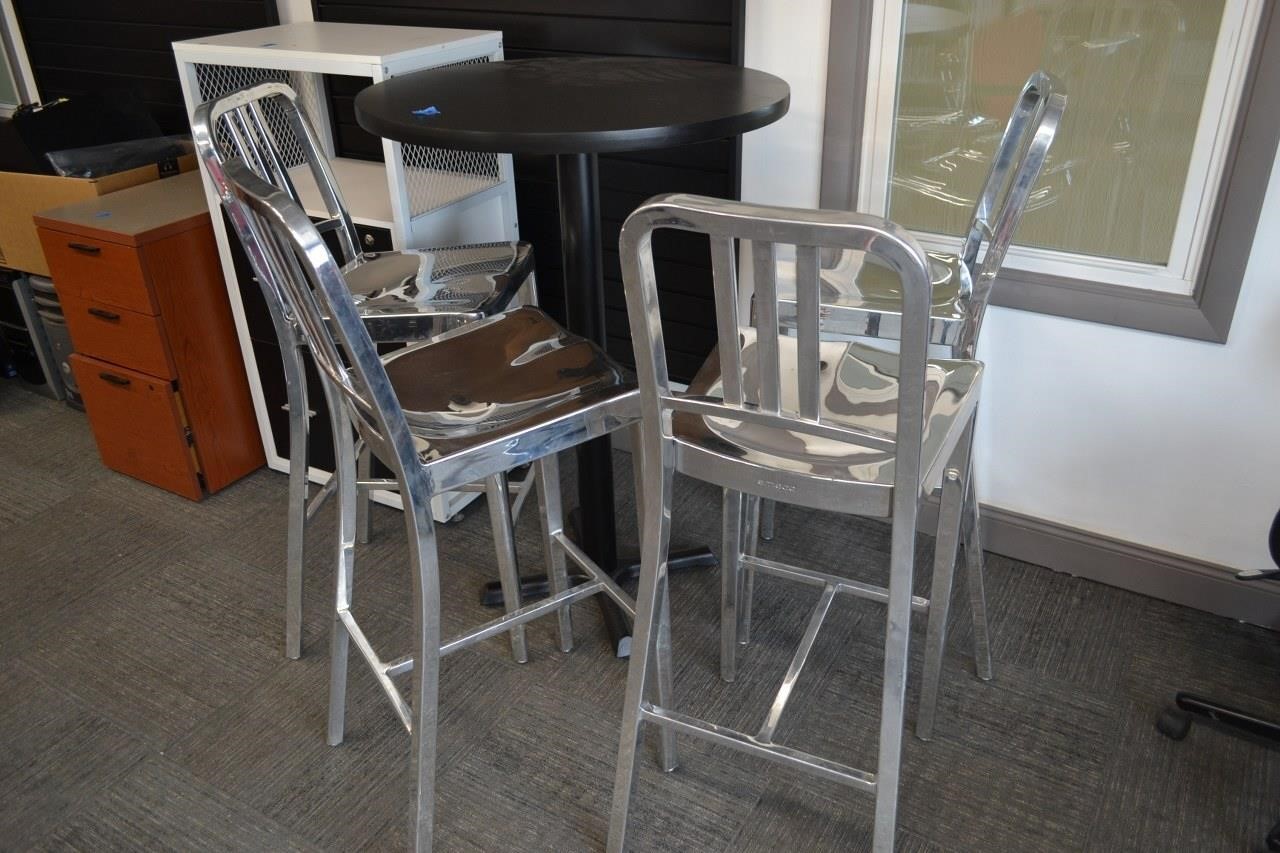 9: Bar height table with (4) aluminum Chairs