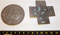 (2) Brass Cemetery Grave Markers - Military - War