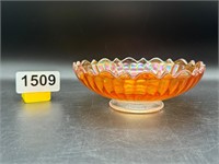 Carnival Glass Marigold Iridized pedestal bowl