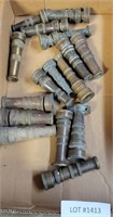 FLAT OF MOSTLY BRASS GARDEN HOSE NOZZLES