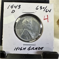 1943-D STEEL WHEAT PENNY CENT HIGH GRADE